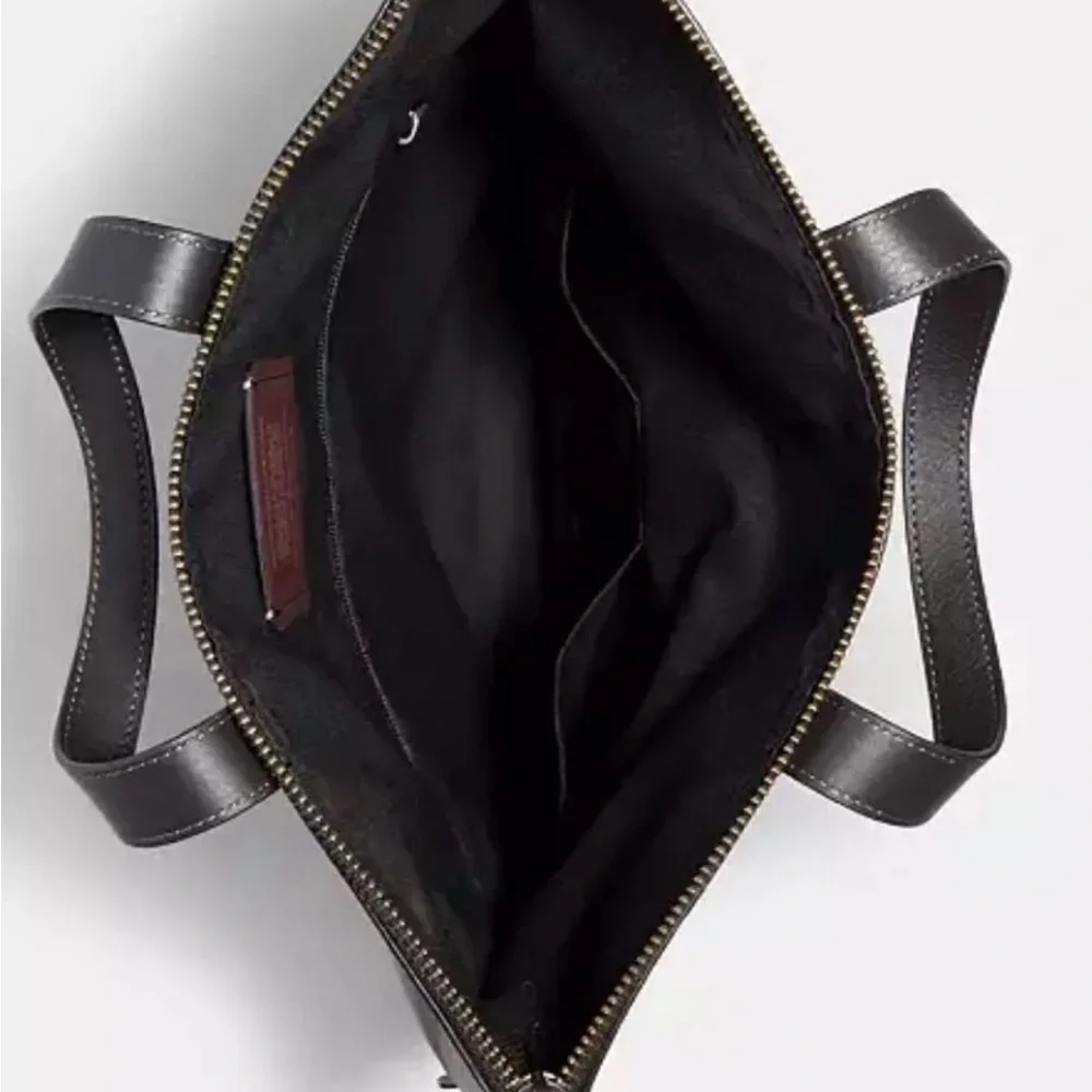 Coach Black Leather Laptop Tote with Front Zip Compartment